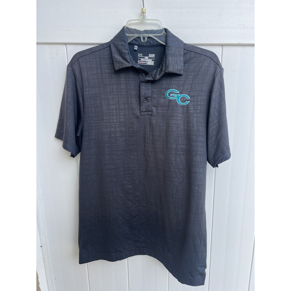 Under Armour Mens Small Short Sleeve Golf Polo Loose Heatgear Gray Striped